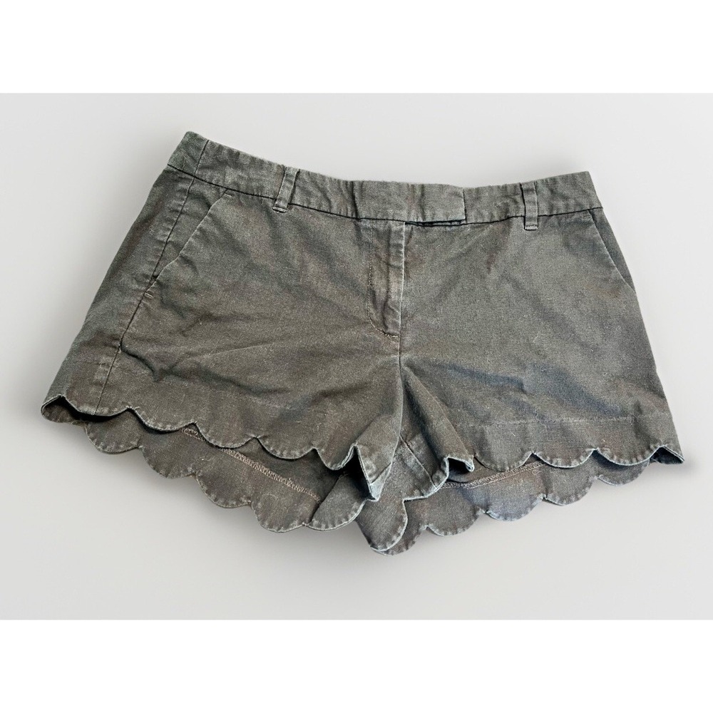 J Crew Linen Cotton Scalloped Hem‎ Shorts Women's Size 14 Black